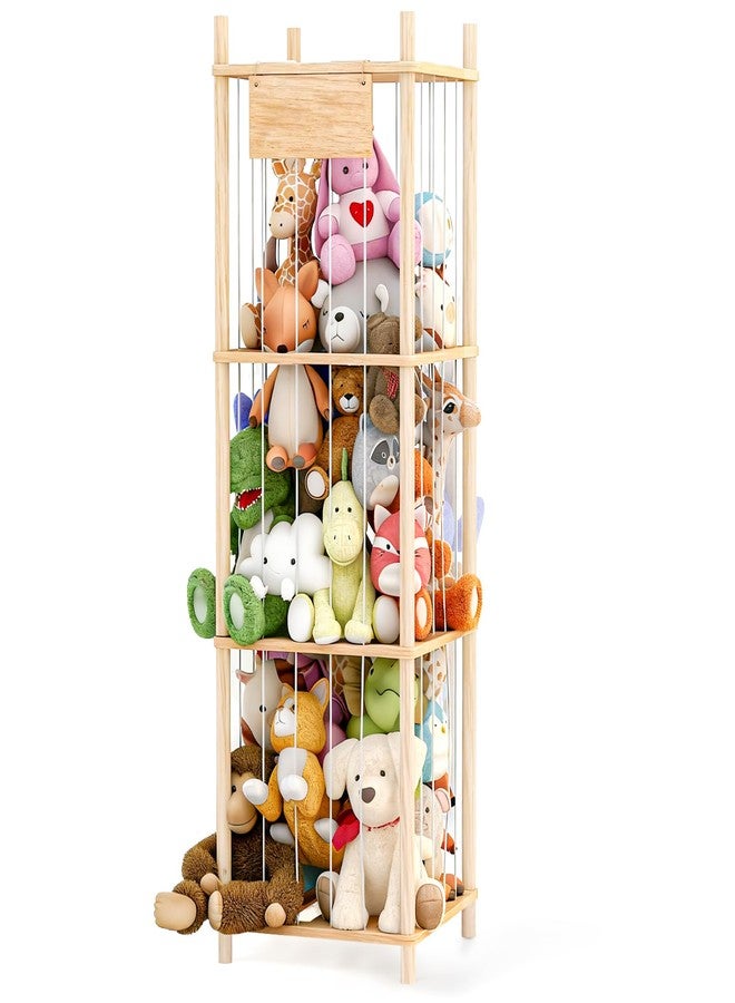 Dayacoco Stuffed Animal Storage, Wood Stuffed Animals Organizer Holder Zoo, Extra Large Capacity Stuff Storage with Elastic Band and Net for Nursery Kids Play Room Bedroom (Pine wood) - Image 1